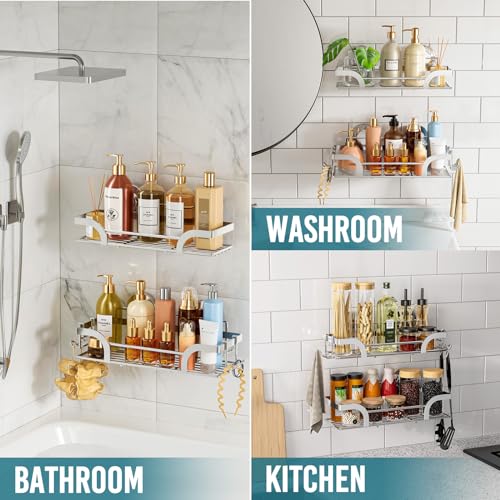 Image of TAILI Shower Caddy Suction Cup 2 Pack, Heavy Duty Bathroom Basket, Silver