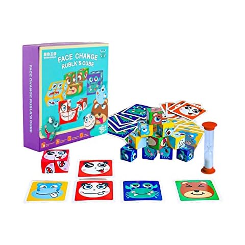 Goomp Wooden Face Cube Expression Matching Puzzle,Montessori Expressions Blocks Educational Toy, SUMAIRS Funny Jigsaw Puzzles Kit with Metal Box for Kids 3+ Year Old Christmas Birthday Gift Cover