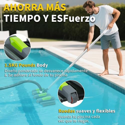 Miniatura 7 de Cepillo Aspirador Piscina 45 Cm Con Ruedas, Cepillo Aspirador Para Piscina Con Conexión De Succión, Cepillo Limpiafondos Piscina Flexible Con Cepillos Laterales, Compatible Con Mangueras 32 Mm Y 38 Mm