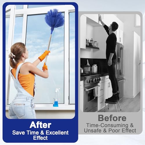 Image of Ceiling Fan Cleaner Duster Set, Dusters with Extension Pole Reusable, Microfiber Ceiling Fan Blade Cleaner, Suitable for Cleaning Wall Blinds Door Furniture Bookshelves (Blue)