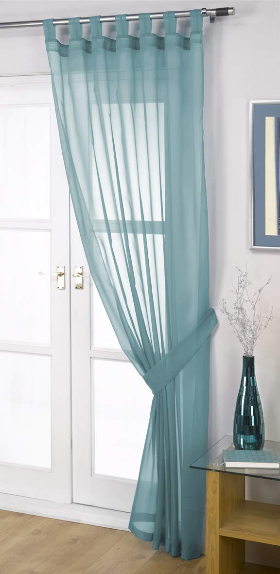John Aird Woven Voile Tab Top Curtain Panels - Tieback Included - Single Panel (Teal, 58" Wide x 48" Drop) — image 1