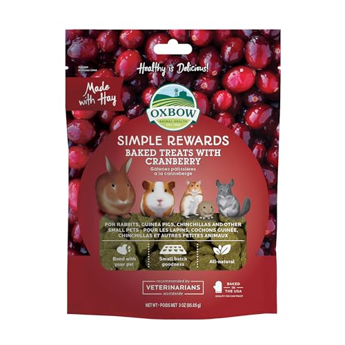 Oxbow Simple Rewards Baked Cranberry Treats, Rabbit & Guinea Pig Treats Made with Timothy Hay,...