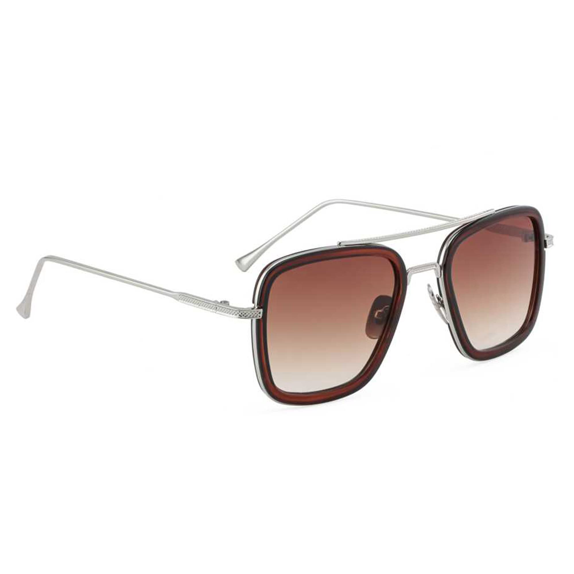 LeewayMen Square Tony Stark Sunglasses, Brown Lens With Silver Frame, Pack of 1, Brown, Free Size