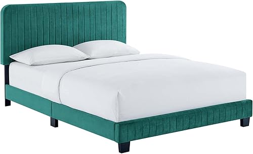 Miniatura 31 de Modway Celine - Base de cama con plataforma de terciopelo capitoné de alto rendimiento, color gris claro Gris,claro,Esmeralda/Sólidos,Gris,Rosa