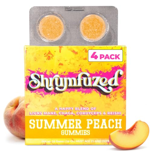 Shrumfuzed Mushroom Gummies | Nootropic Mushroom Supplement with Lion's Mane, Reishi, Cordyceps & Chaga | 4 Count, Summer Peach