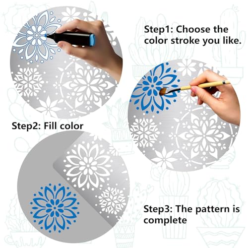 GORGECRAFT 8 Styles Mandala Stencils Painting Templates Flower Stainless Steel Stencils 16x16cm Reusable Floral Metal Journal Stencils for Wood Burning Pyrography Crafting Carving Painting - Image 4