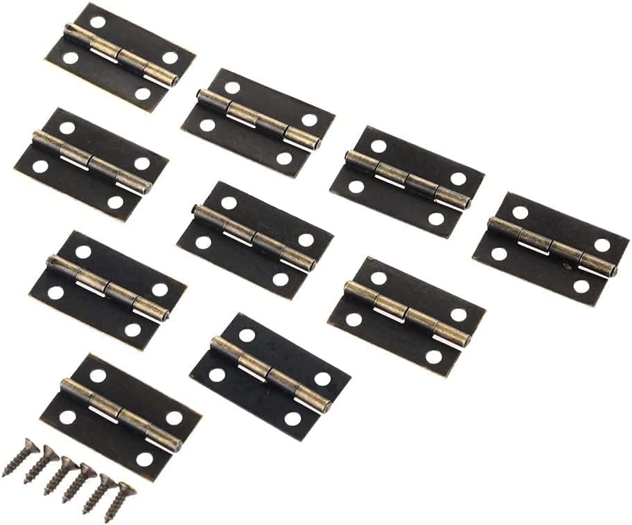 10Pcs Antique Bronze Gold Furniture Cabinet Drawer Door Butt Hinge Decorative for Jewelry Box with Screws 24 * 16mm Hinges (Color : Bronze)