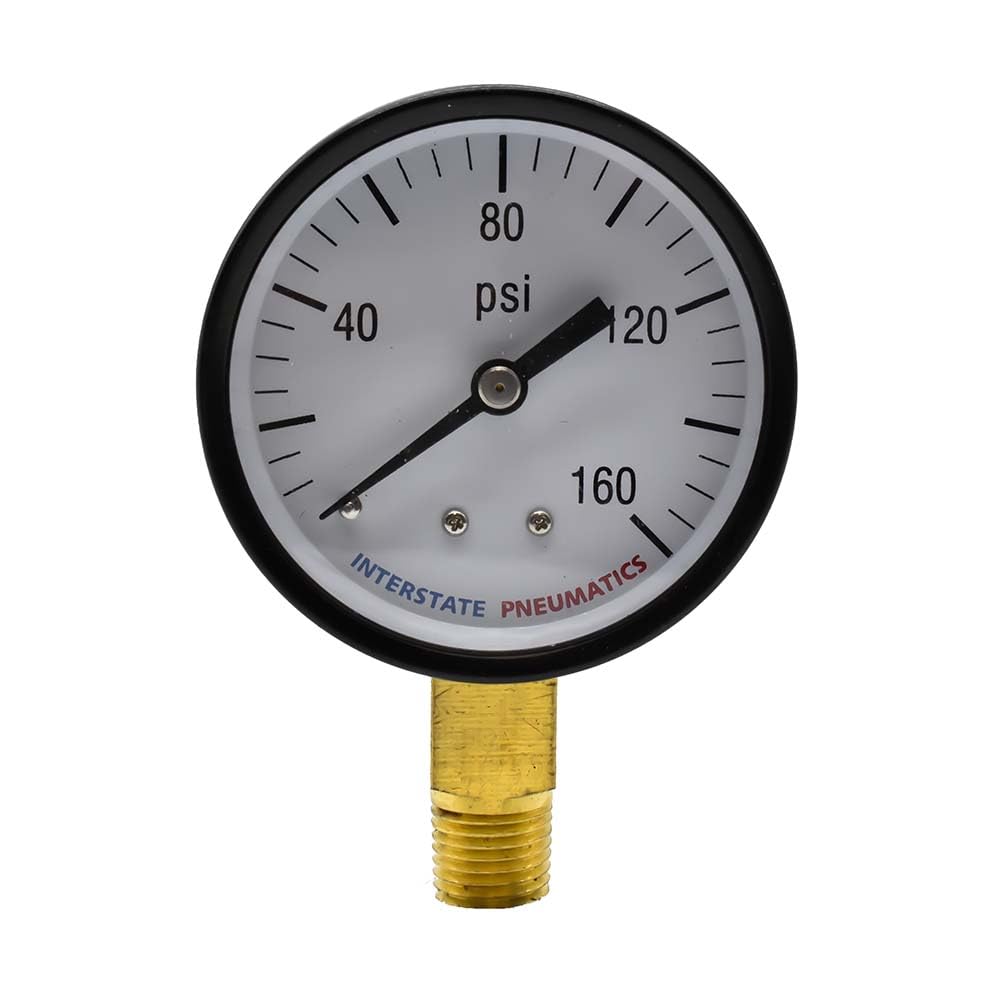 Interstate Pneumatics G2022-160 Pressure Gauge 160 PSI 2-1/2 Inch Diameter 1/4 Inch NPT Bottom Mount
