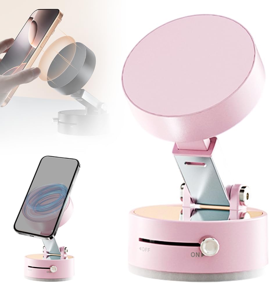 Electric Magnetic Suction Phone Holder, 2025 New Foldable Portable Cell Phone Holder, Ultimate Expandable Double Sided Car Magnetic Cell Phone Holder for All Smartphones (Pink)