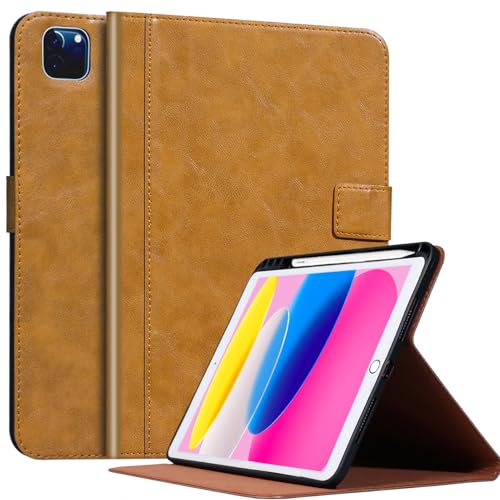 CPNVWA Case for iPad Pro 12.9'' 6th Generation (2022) 5th/4th/3rd Generation (2021/2020/2018), Built-in Pencil Holder Auto Sleep/Wake Function Premium Leather Smart Cover (Brown)