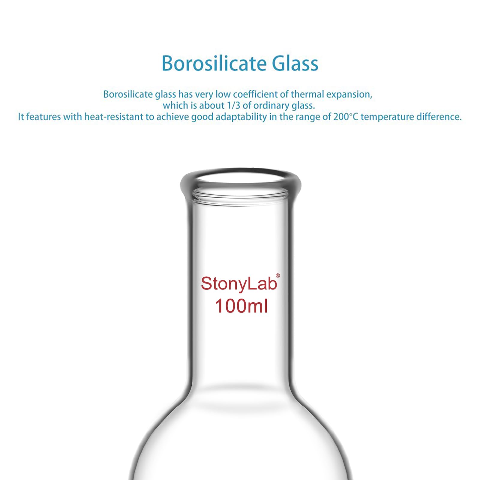 stonylab Pallone di Ebollizione a Fondo Piatto con Collo Singolo Borosilicato in Vetro, con Giunto Esterno Conico Standard 24/40, Matracci da laboratorio Palloni per Ebollizione Boiling Flask, 3000ml