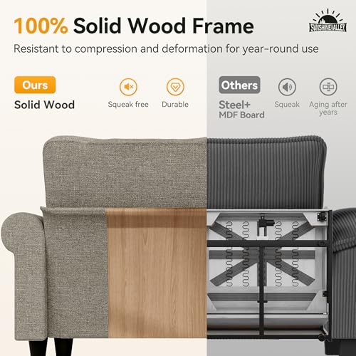 Image of SUNSHINE VALLEY Modular Sectional Sofa and Loveseat Set Living Room 3-Piece | Mid-Century Modern 7-Seater Cloud Couch Set, Light Grey, Rolled Arms & Nailhead Trim, Wider Seats, Soft Linen Furniture Set