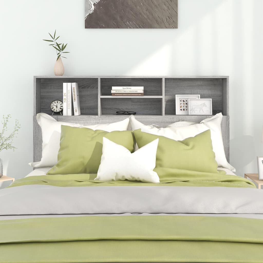 Natulvd Headboard with Storage, Multi Sizes Headboards for Single, Double, Queen, King, Super King Sizes, Floor Standing Head Board with Open Shelves for Bedroom, 140x 103.5 cm (Grey Oak)