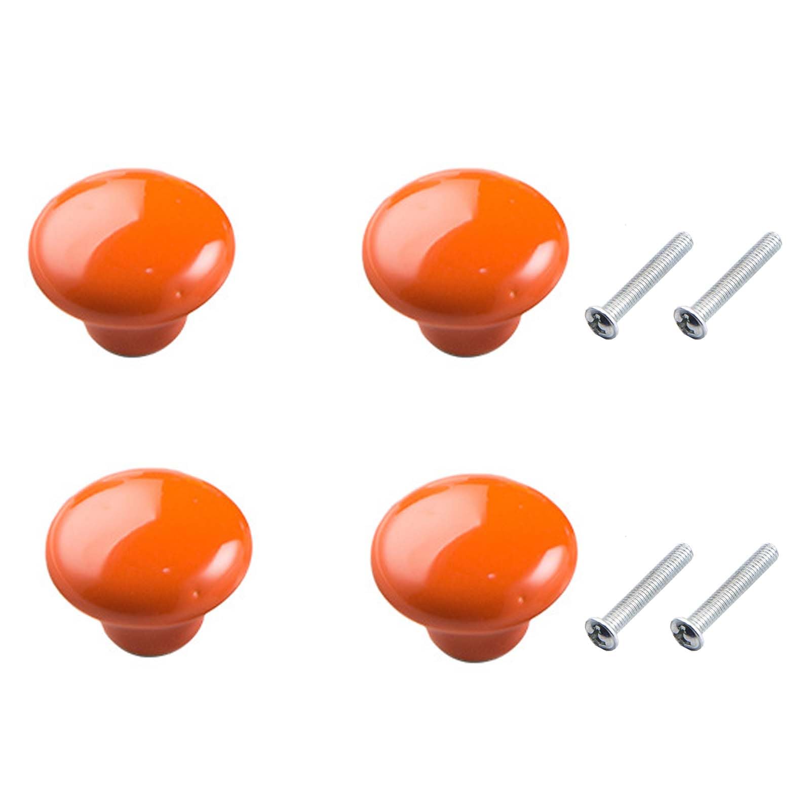 Yesmin 4 Pcs Colored Ceramic Drawer Handles,Cute Cabinet Handles,Wardrobe Door Single Hole Handles,Bedroom,Living Room,Kitchen Furniture-Orange
