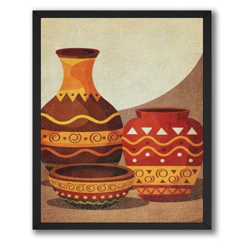 InkFlow Posters African Inspired Pottery Canvas Poster - Decorative Tribal Vase Artwork - Warm Earth Tone Pattern Design - Living Room Wall Decor - 8x10 Unframed Canvas Print