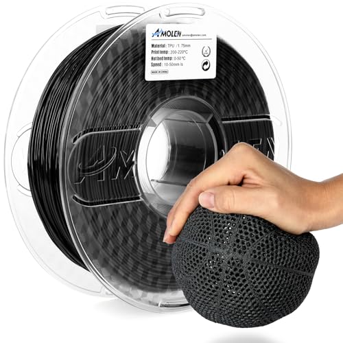 Image of AMOLEN 95A TPU 3D Printer Filament 1.75mm, High Hardness & Resilience TPU Basic Black Filament, 1KG Flexible 3D Filament, Dimensional Accuracy + /- 0.02mm, Suitable for Most FDM 3D Printers