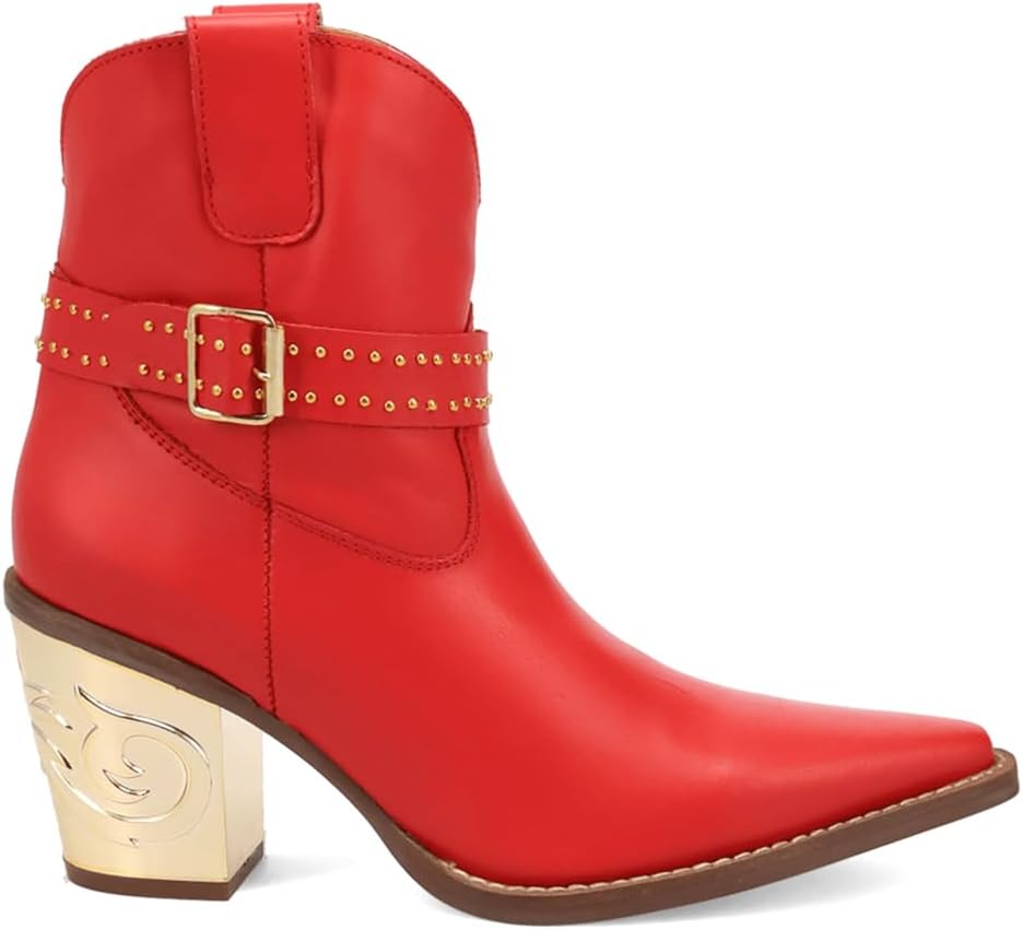 Dingo Womens Milano Studded Snip Toe Pull On Casual Boots Ankle Mid Heel 2-3" - Red