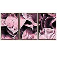 SIGNWIN Framed Canvas Wall Art Pink Tropical Leaves Pattern Floral Plants Photography Modern Art Contemporary Closeup Relax/Calm Duotone for Living Room, Bedroom, Office - 16
