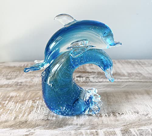 Top Brass 23617 6 Inch Glass Blue Dolphin/Porpoise Surfing A Breaking Wave Sculpture - Blown Table Top Freestanding Beach Nautical Art - Collectible, Home Decor, Paperweight thumb #7
