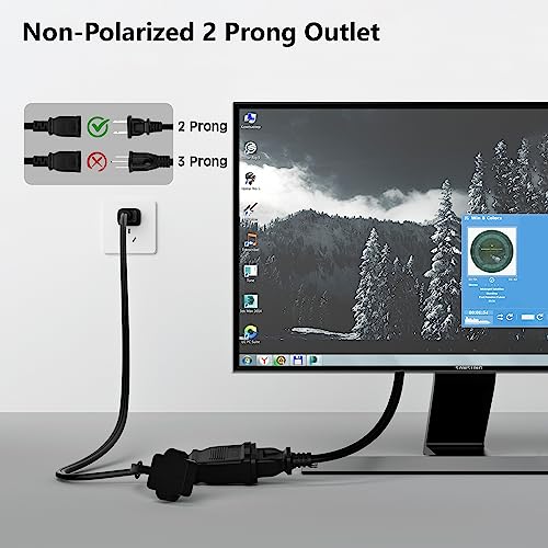 2 Prong Extension Power Cord 10 Ft/2 Pack, Elecan Us Ac Male To Female Power Cable 125V 10A Etl Listed 2 Outlets For Nema 5-15P To Nema 5-15R With Waterproof Safety Plug Cap+ Ties- Non Polarized #TOP4