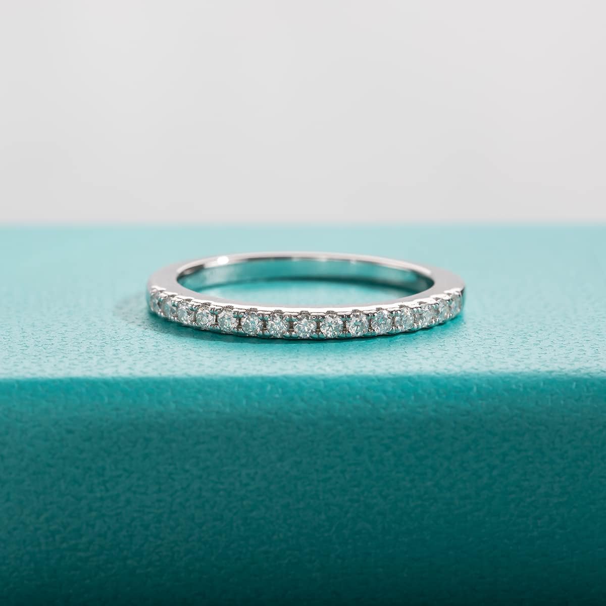 Moissanite Half Eternity Band Ring, D Color VVS1 Lab Created Diamond 14K Gold Plated Stackable Wedding Band for Women with USA Certificate, Size9 - Image 5