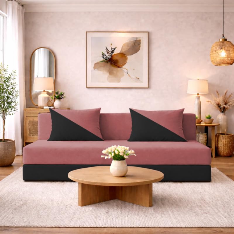 Image of Adorn India Easy Desmond 4 Seater Sofa Cum Bed 6 X 6 (Pink & Black) (1 Year Warranty)