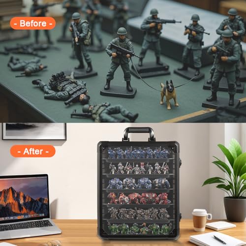 Image of Miniature Carrying Case, Miniature Storage Case with 6 Trays, Aluminum Alloy Frame, Display and Transport Action Figure Display Case for Collectibles Miniatures, Best Gifts for Men