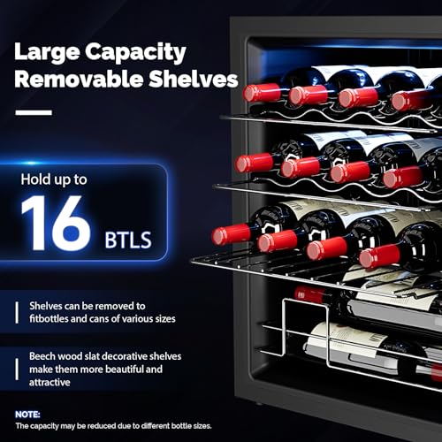 Image of ROVSUN 16 Bottle Wine Cooler Refrigerator, Freestanding Compressor Wine Chiller, Beverage Wine Fridge with Digital Temperature Control & Double-layer Glass Door for Red White Wine, Champagne, Beer