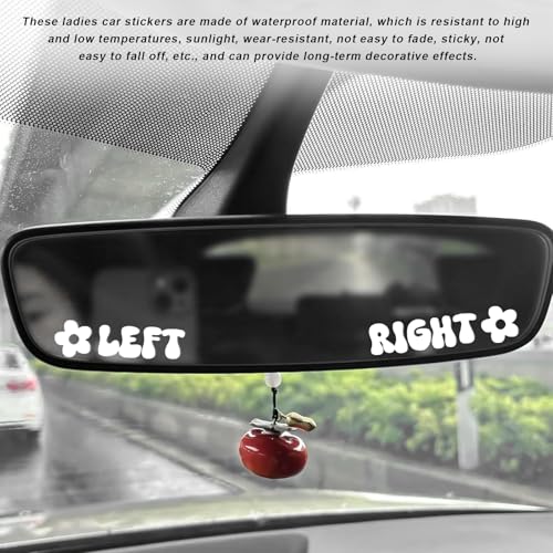 Image of Left Right Car Sticker, Beautiful Rear View Mirror Decor Waterproof Vinyl Sticker, Cute Left Right Auto Window Decal Vanity Mirror Decoration for Women Girl, Car Accessories (White)