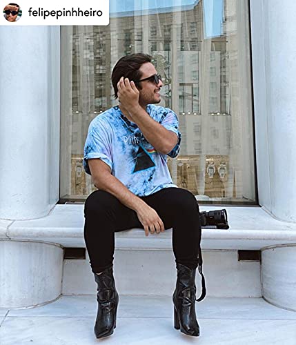 LISHAN Women's Snakeskin Chunky 4in Heel Crocodile Pull On Mid Calf Boots2