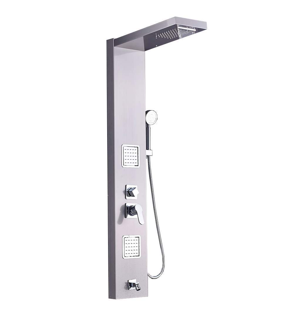 Colonne de douche moderne en acier inoxydable gris, mitigeur mural haut de gamme