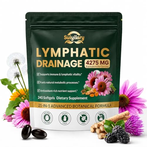 Suiyilary Lymphatic Drainage Supplements, Lymph System Support Supplement for Women & Men, Daily Wellness, Immune Health, 21-in-1 Lymphatic Complex Herbal Blend, 240 Softgels
