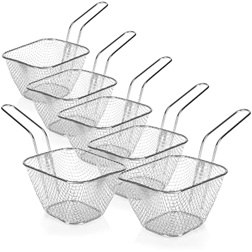 COM-FOUR® 6x mini panier pour servir des frites - bol à collation en métal - mini paniers à frire argentés - panier de service avec poignée (Panier - 06 pièces - argenté)