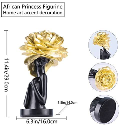 African Tribal Lady Figurines, Vintage Black Gold African American Statue African Decor For Living Room Women Art Wall, Suitable For Living Room, Room, Desktop, Bookcase, Wooden Shelf Decor #TOP1