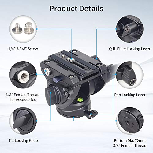 Image of Heavy Duty Tripod Fluid Head-INNOREL F80 Drag Pan Cameras Video Fluid Head with 1 /4 and 3 /8 in Screws Sliding Plate CNC Professional Panoramic Max Load 24.5lb /12kg for DSLR Camcorders Shooting Film