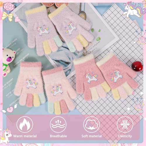 3 Pairs Kids Magic Gloves, Toddler Gloves Warm Knit Glove Children's Colorful Glove Soft Thermal Mittens Stretch Winter Mittens Boys Girls Full Finger Mitten for 1-5 Years4