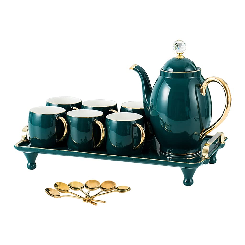 Juego de tazas de café espresso Juego de regalo de cerámica para café y té Juego de tazas de café para 6 personas Exquisito juego de té de cerámica Malaquita verde oscuro Tazas de té verde