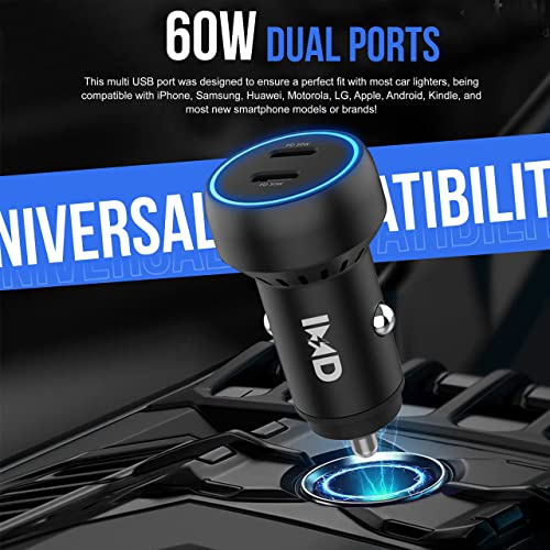 Usb Type-C Car Charger Car Accessories – 60W Dual Ports Type-C Cell Phone Charger – Lighter Usb Charger Compatible With Iphone, Samsung, Tablet – Fast Charge And Reliable Connection #TOP6