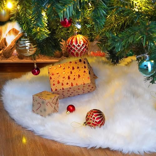 Falda de árbol de Navidad de Piel Artificial linkmond 35pulgadas /90 cm, Falda de Terciopelo de árbol de Navidad Blanco nevado, decoración Interior y Exterior, decoración de Fiestas Festivas