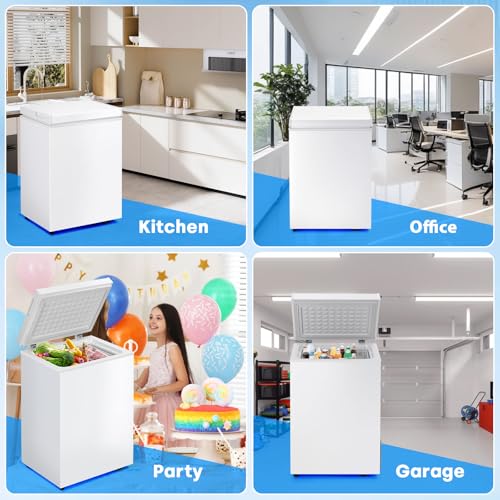 Image of 3.5 Cu.Ft Chest Freezer, Compact Chest Freezer with 7 Thermostat, Mini Deep Freezer with Removable Basket, Low Noise, Top Door Free-Standing Freezer for Garage /Dorm /Office /Apartment, White
