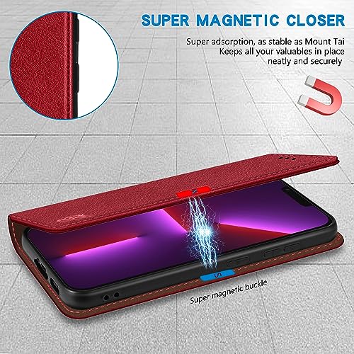 Image of ZZXX for iPhone 13 Pro Max Wallet Case Strong Magnetic 6.7 inch,Red