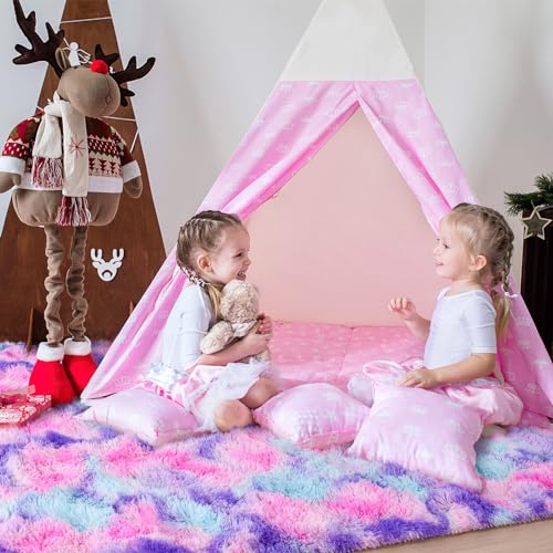 HOMORE Soft Fluffy Rug for Bedroom, Tie Dye Rugs for Living Room, Non Slip Shaggy Plush Carpet for Kids Nursery Toddler, 4x6 Feet Area Rugs for Room Floor, Hot Pink
