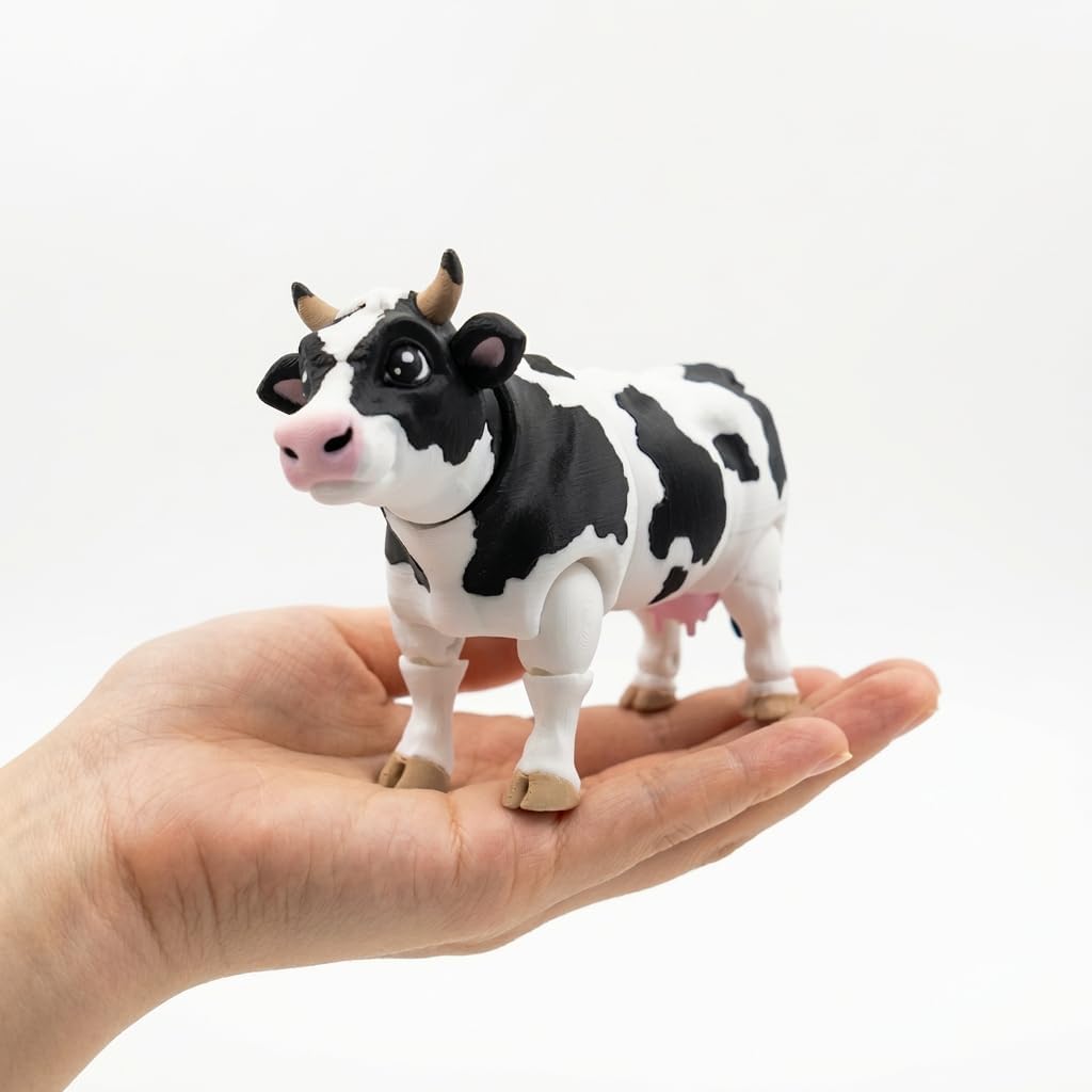 3D Printed Animals Cow - Articulated Cow Toys, Flexible Animals Toy Statue, Movable Joints, Desk Home Office Decor, Ideal Birthday