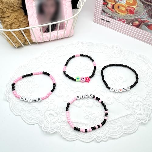 4 Pcs Kit Handmade Black Pink Friendship Bracelets Korean pop Merch Concert Outfit Gifts for Women Men Fans3