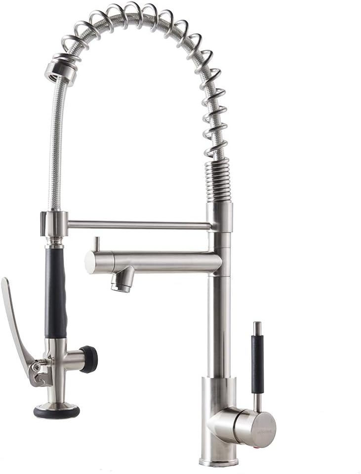 VCCUCINE Modern Solid Brass Single Lever High Arch 2 Spouts Pull Out Sprayer with Lock Silver Brushed Nickel Kitchen Faucet, Stainless Steel Kitchen Sink Faucets