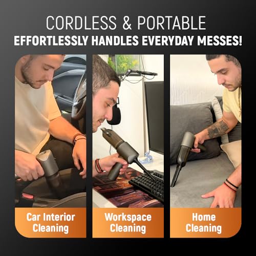 PeTraum Handstaubsauger Akku, 4-in-1 Mini Staubsauger für Auto, 18000PA,8 Aufsätzen & waschbarem HEPA-Filter, handstaubsauger Auto, für Zuhause, Sofa, Fahrzeug, Büro, Tierhaare（Silbergrau）
