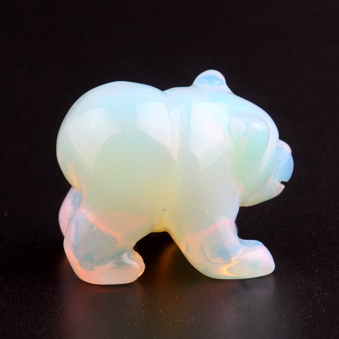 Natural Beads Semi Stone Carved Bear Opalite Opal Statue Chakra Healing Reiki Crafts (Opalite)
