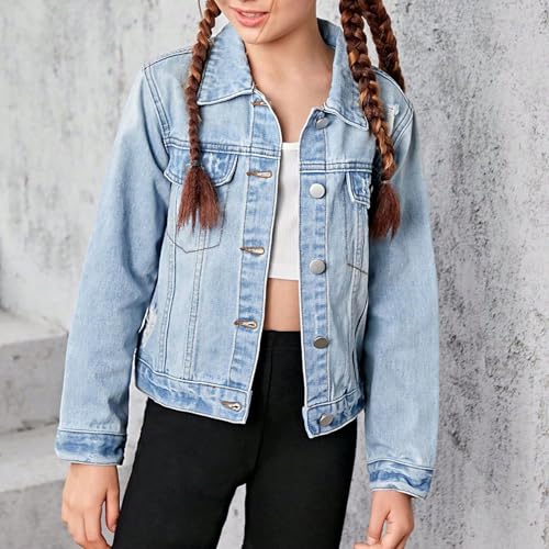 Girls Cropped Jean Jackets Fall Cute Trendy Denim Jacket Long Sleeve Button Down Lapel Coat Hip Hop Streetwear2