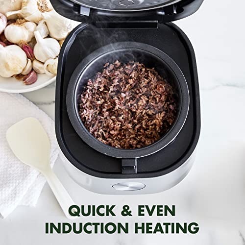 Greenpan Stainless Steel Healthy Ceramic Nonstick 8-Cup Rice Oats Grains & Soup Cooker, Induction Heating For Consistent Results, Dishwasher Safe Pot, Includes Spatula Ladle & Measuring Cup #TOP4