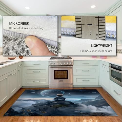 Tapis 180x270cm bleu espace planètes carpette lavable salon